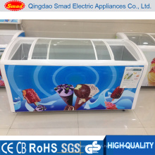 538L Curved Glass Door Deep Chest Freezer for Ice Cream Display